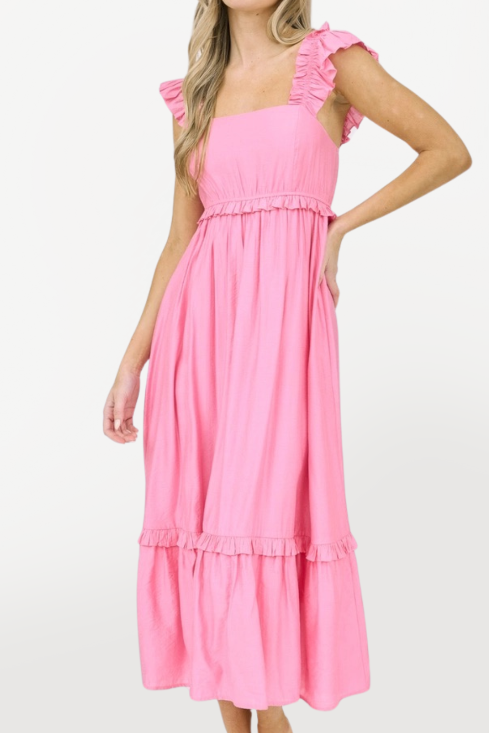 Ruffle Strap Midi Dress - Pink