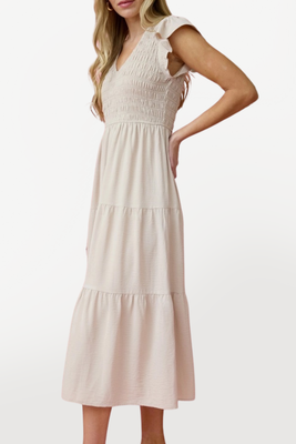 Flutter Sleeve Midi Dress - Sand