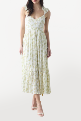Ruffle Strap Wrap Midi Dress - Ivory Green Floral