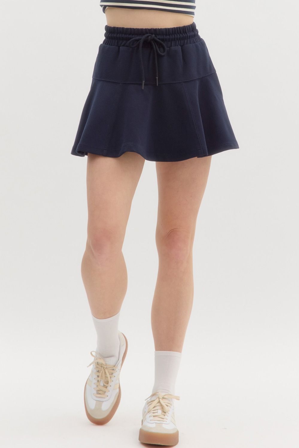 High Waist Pull-On Skort - Navy
