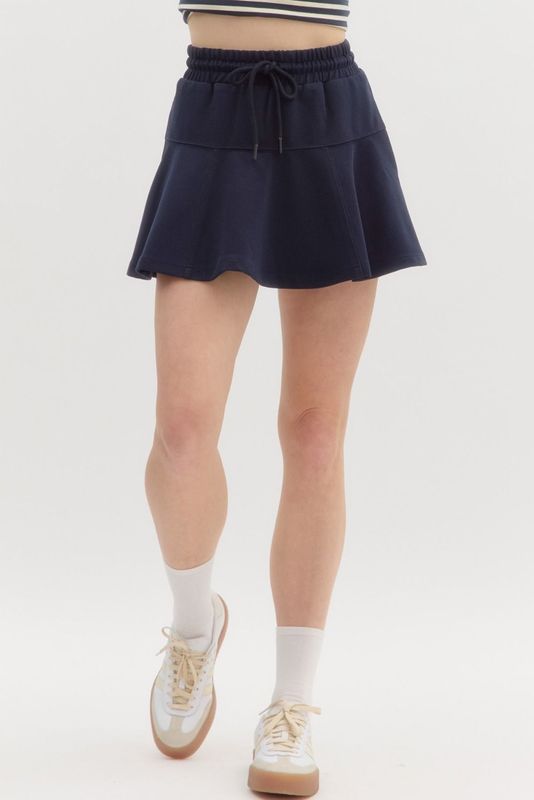 High Waist Pull-On Skort - Navy