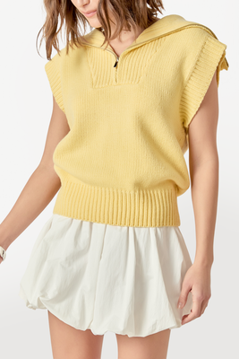 Quarter Zip Sleeveless Sweater - Butter Yellow