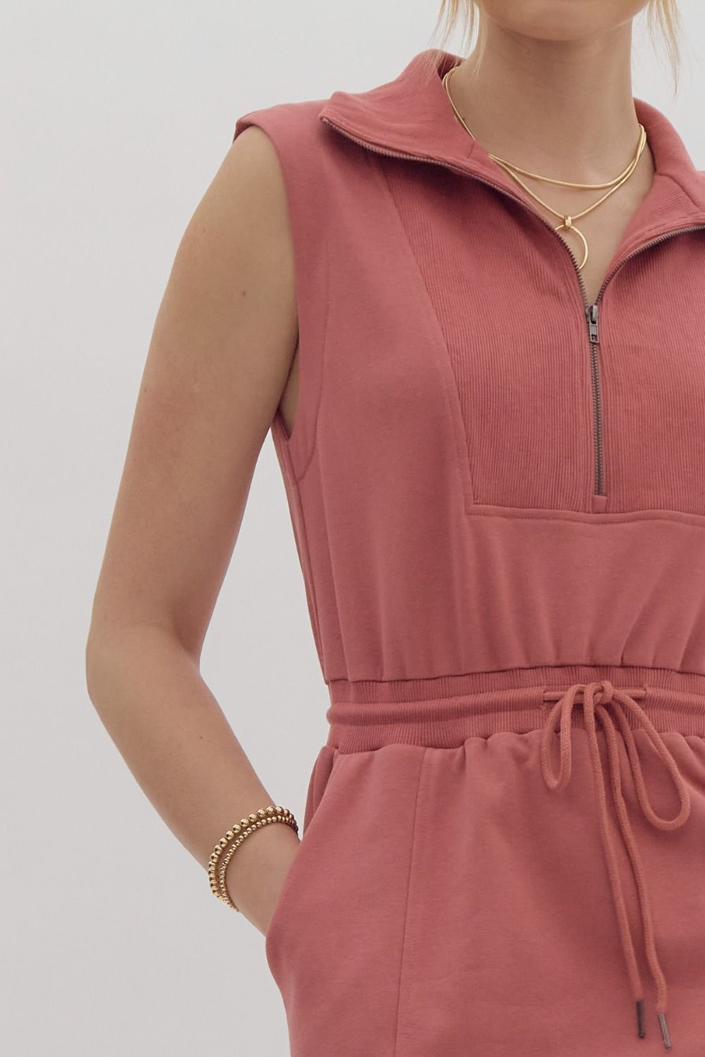 Sleeveless Collared Mini Dress - Slate Rose