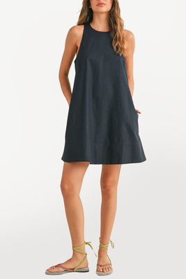 Sleeveless A-Line Dress with Pockets - Navy