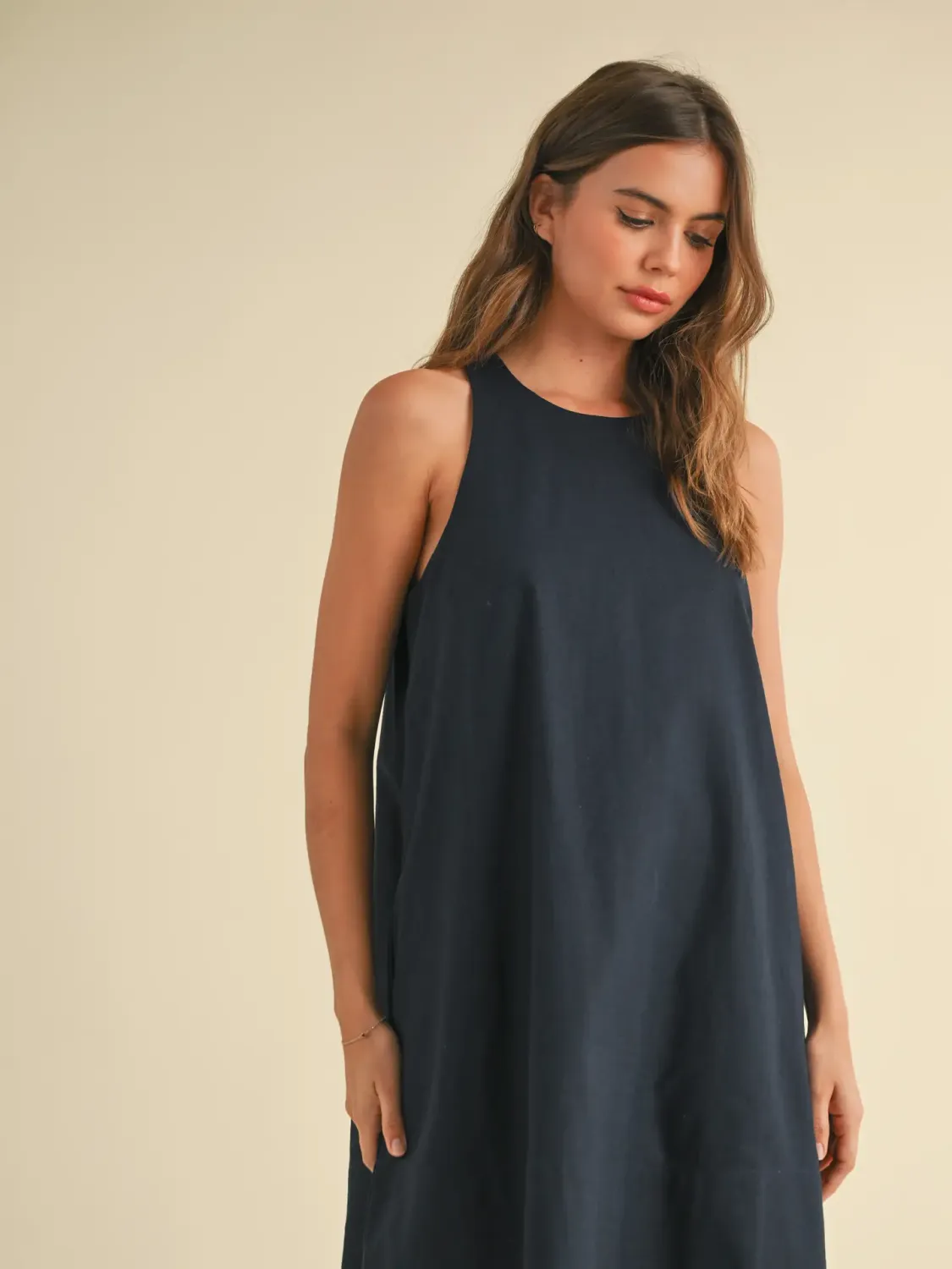 ワンピース Cotton Sleeveless Dress - Navy 8seconds Cotton Nylon Sleeveless Dress Navy | Basic Dresses