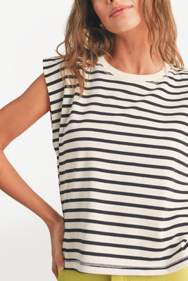Striped Cotton Muscle Tank - White/Black