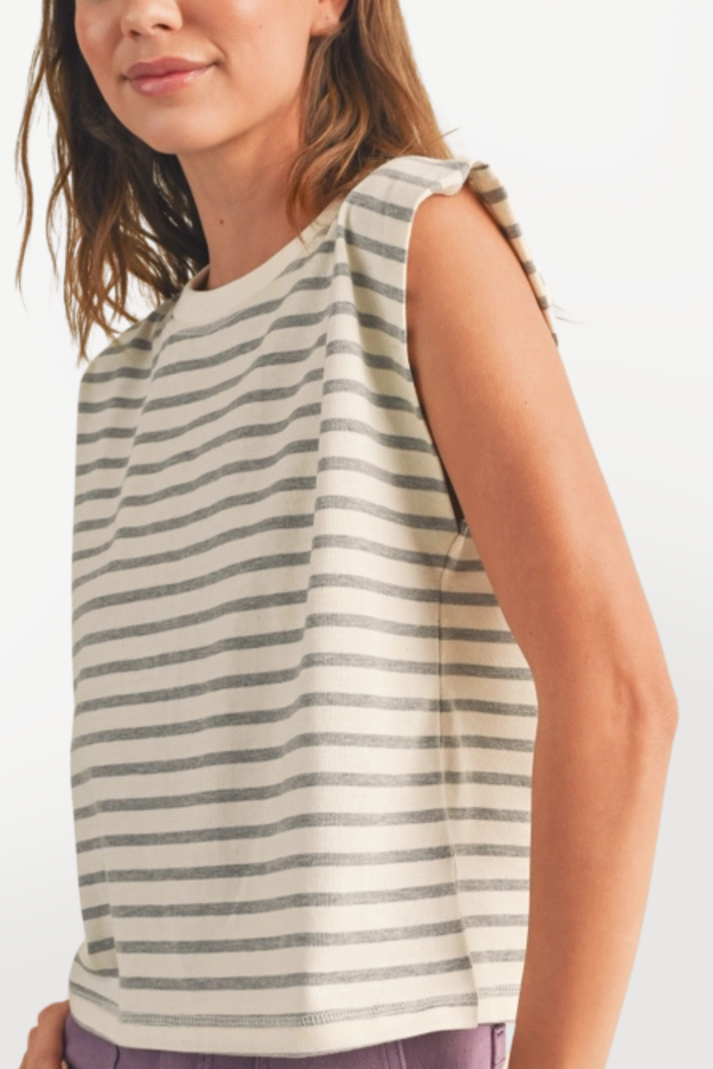 Striped Cotton Muscle Tank - White/Heather Grey