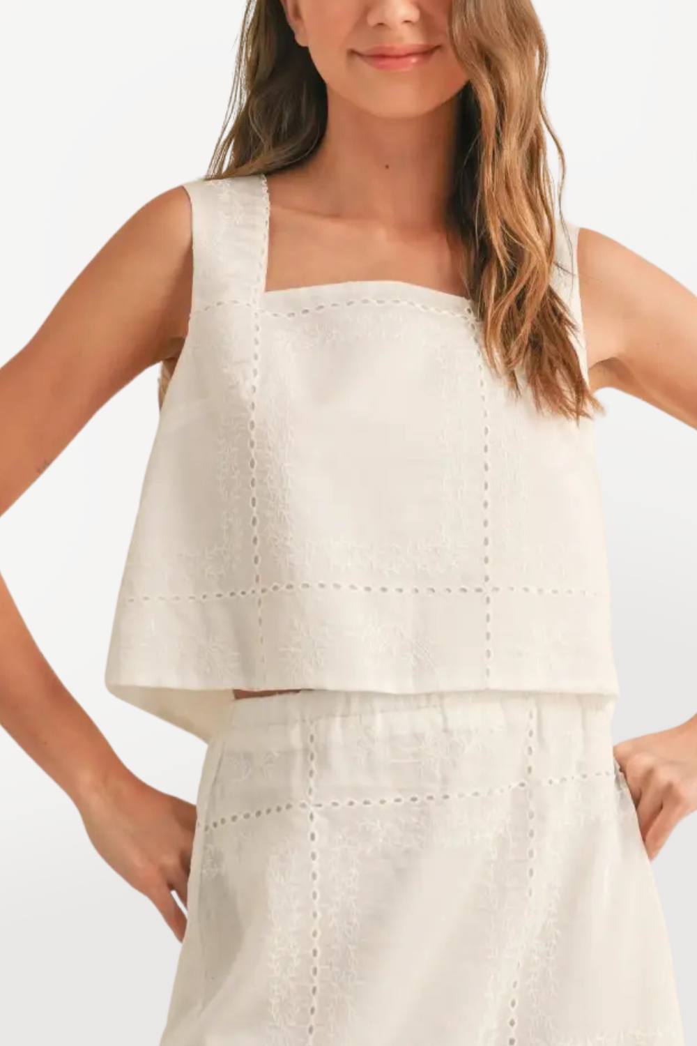 Eyelet Detail Tank - White
