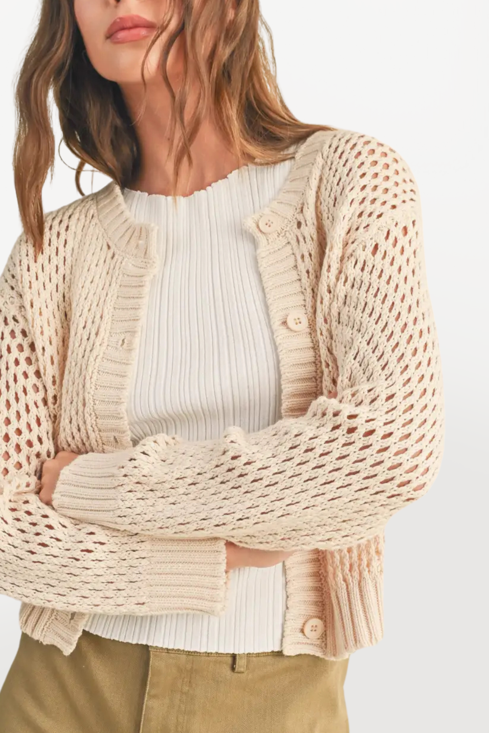 Crochet Knit Cardigan - Beige