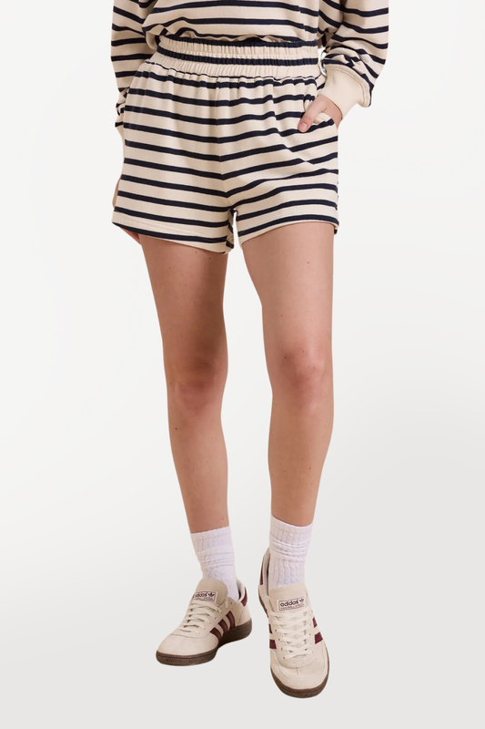 Striped French Terry Shorts - Navy