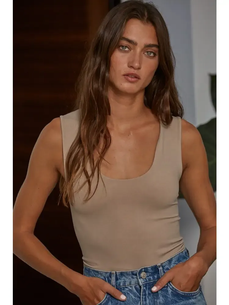 Basic Double Layered Seamless Tank - Light Taupe
