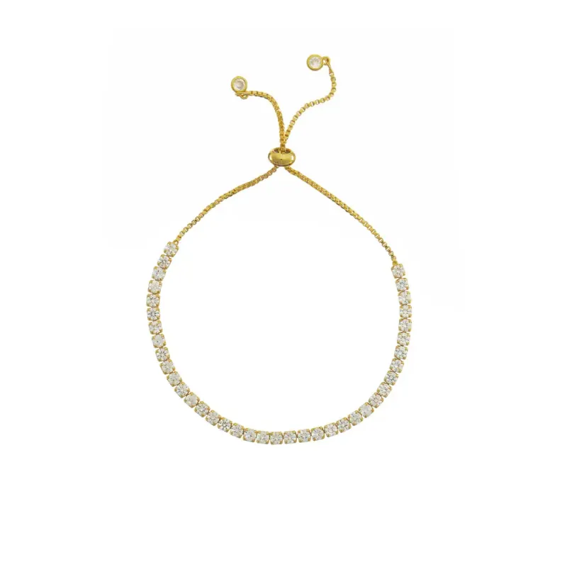 Tennis Bracelet with Pull Tie - Gold