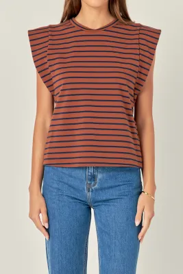 Striped Sleeveless Tee - Brown / Navy