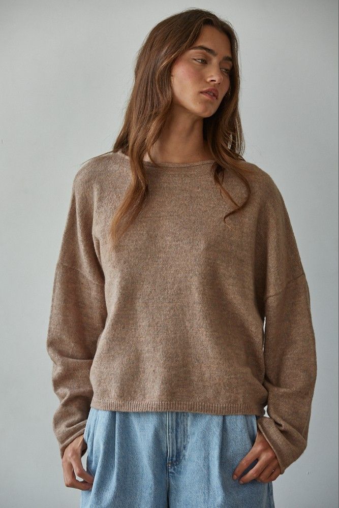 Roll Neck Pullover Sweater - Mocha