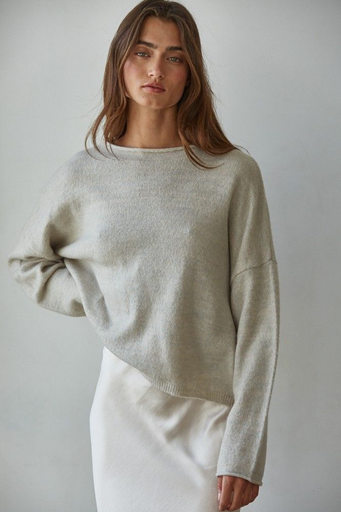 Roll Neck Pullover Sweater - Heather Grey