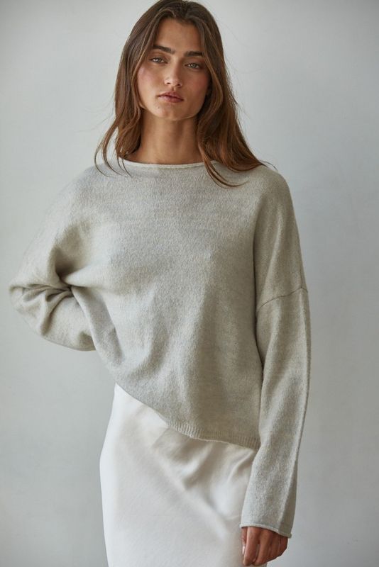 Roll Neck Pullover Sweater - Heather Grey