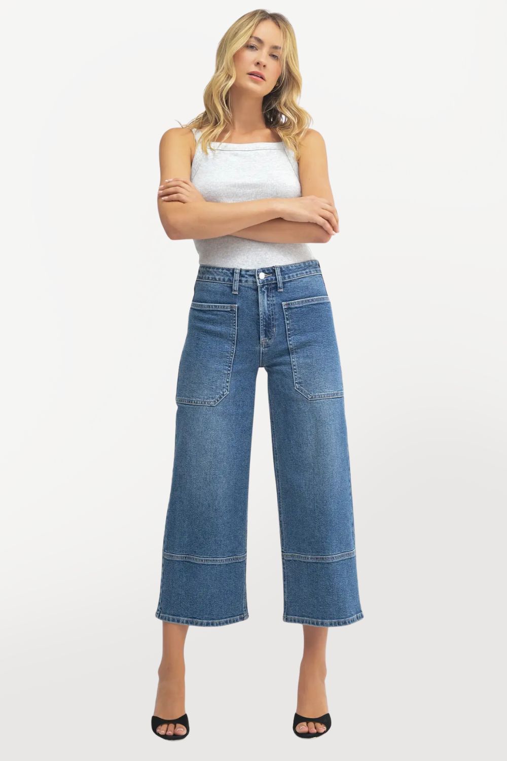 High Rise Wide Leg Utility Seam Jean - Medium Wash