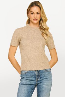 Short Sleeve Soft Yarn Sweater - Taupe