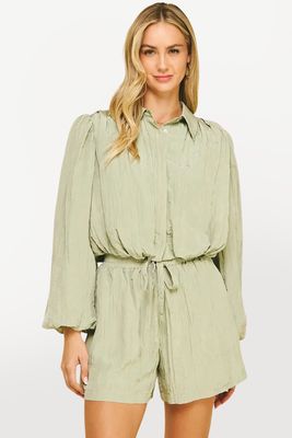 Balloon Hem Textured Top - Sage