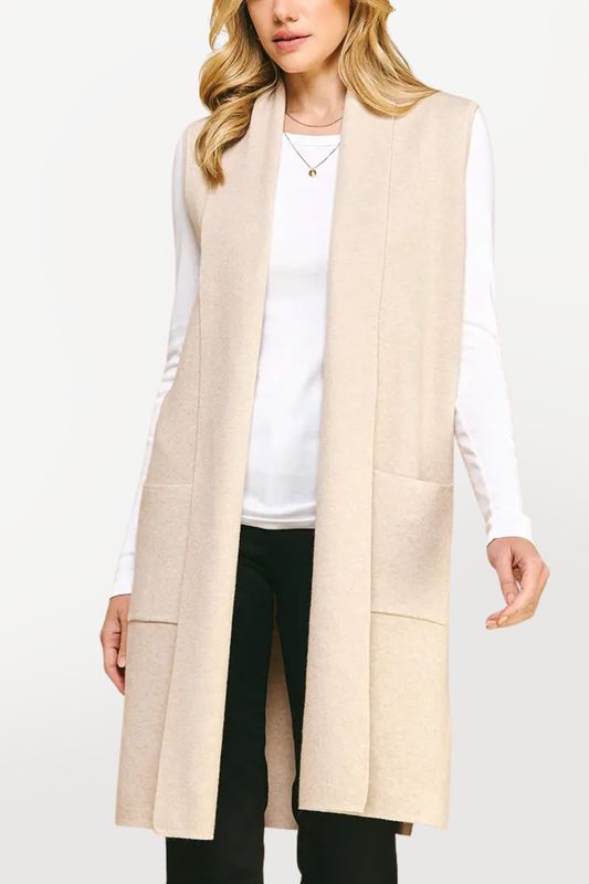 Sleeveless Open Front Cardigan - Oatmeal