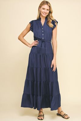 Tiered Sleeveless Maxi Dress - Navy 
