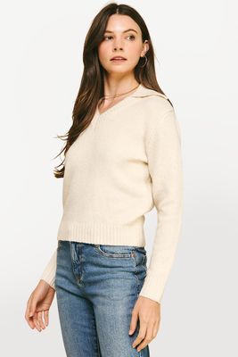 V-neck Collared Sweater - Cream
