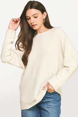 Loose Fit Sweater with Folded Cuffs - Ivory