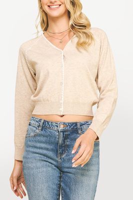 Stitched Detailed Cardigan - Oatmeal