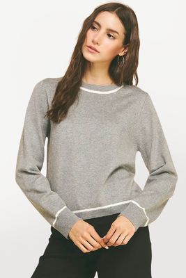 Striped Detail Knit Sweater - Heather Grey