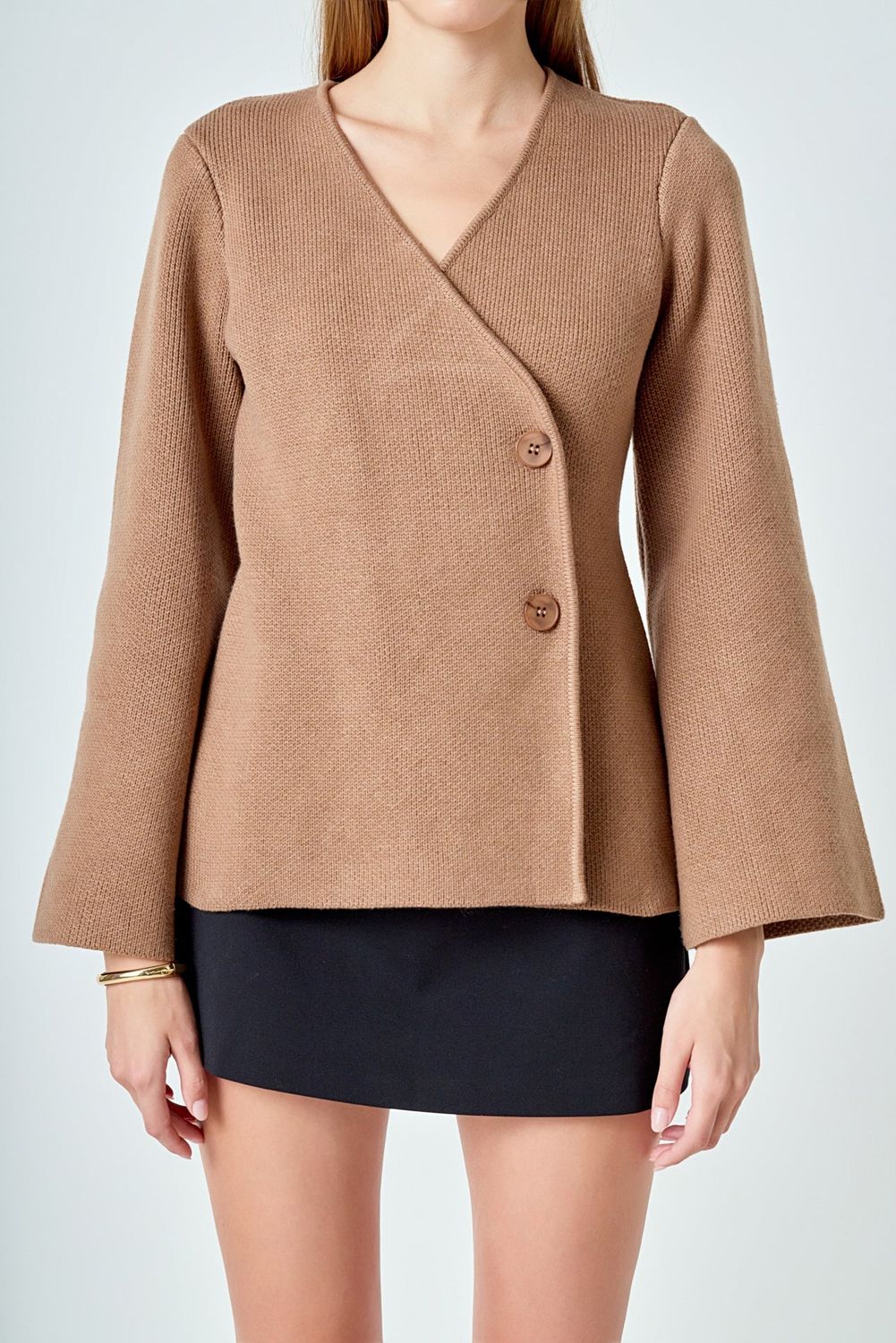 2-Button Cinched Wrap Cardigan - Mousse