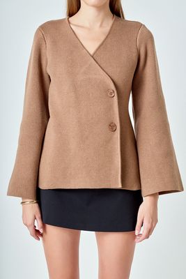 2-Button Cinched Wrap Cardigan - Mousse