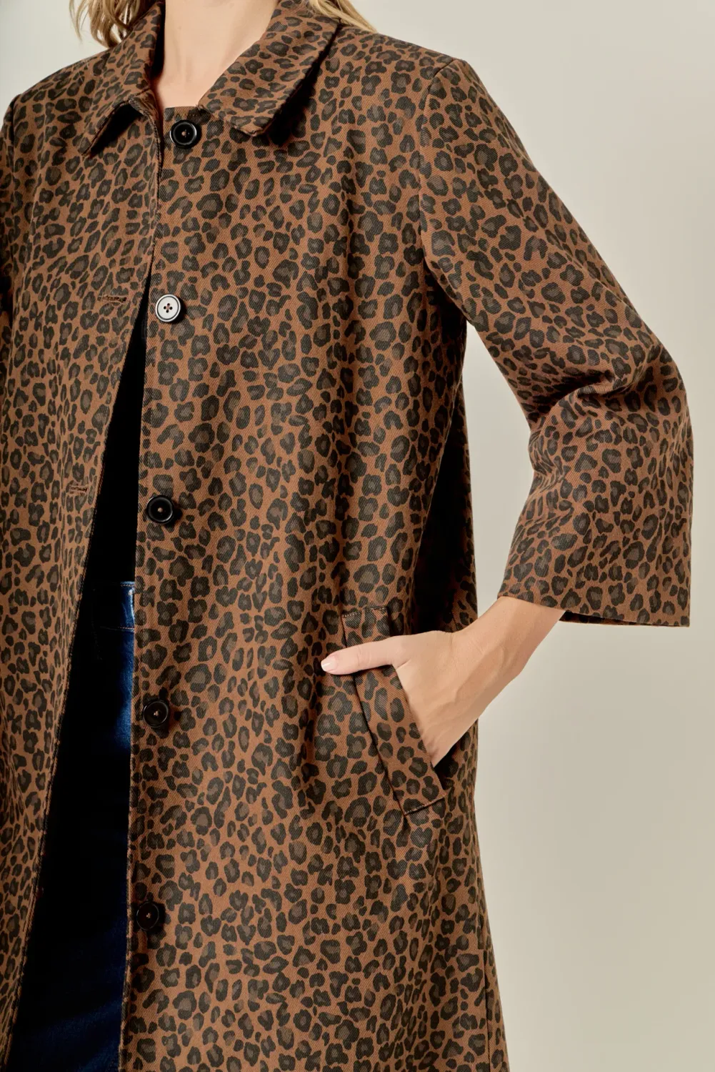 Animal Print Trench Coat - Brown Multi