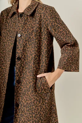 Animal Print Trench Coat - Brown Multi