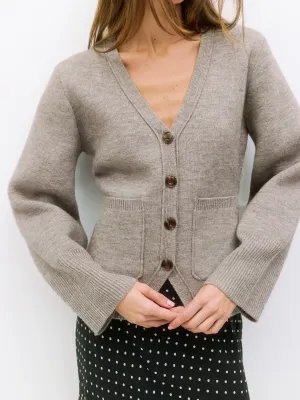 Mona Wide Sleeve Fitted Cardigan - Heather Grey