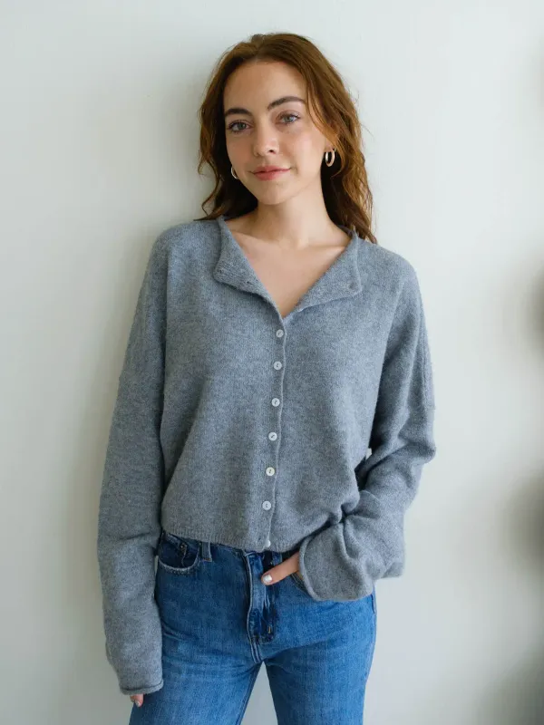 V-Neck Piper Cardigan - Heather Grey