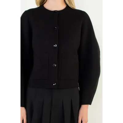 Long Sleeve Cropped Cardigan - Black