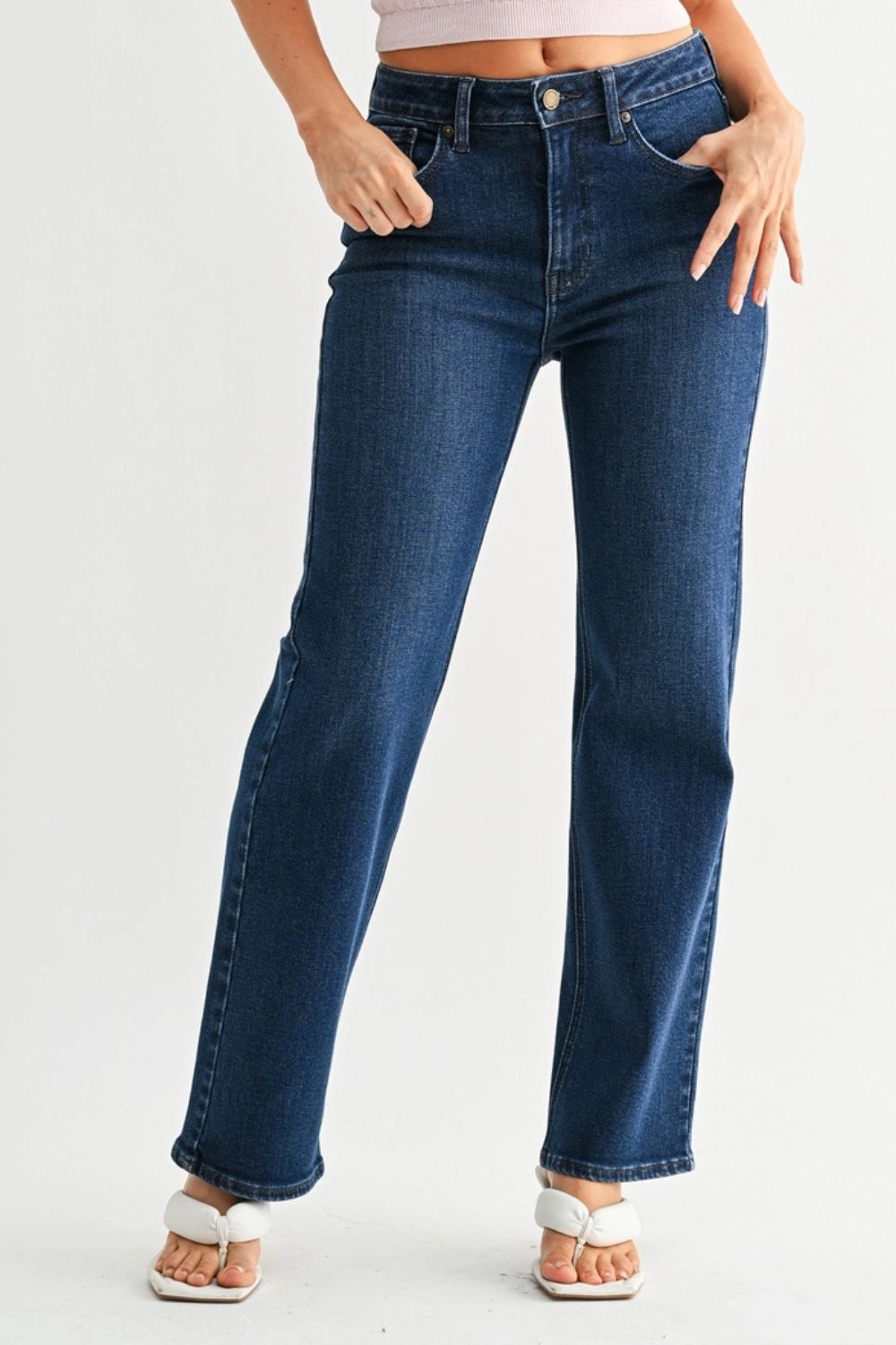 High Rise Straight Leg Jean - Dark Denim