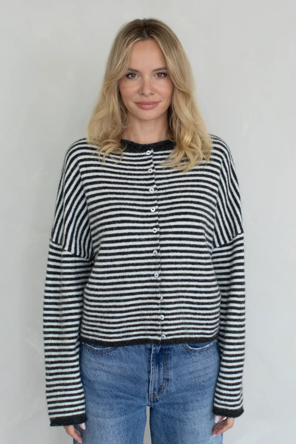 Piper Cardigan - Charcoal Stripe