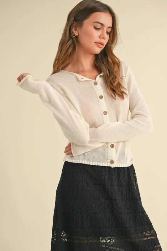 Lightweight Buttondown Cardigan - Cream