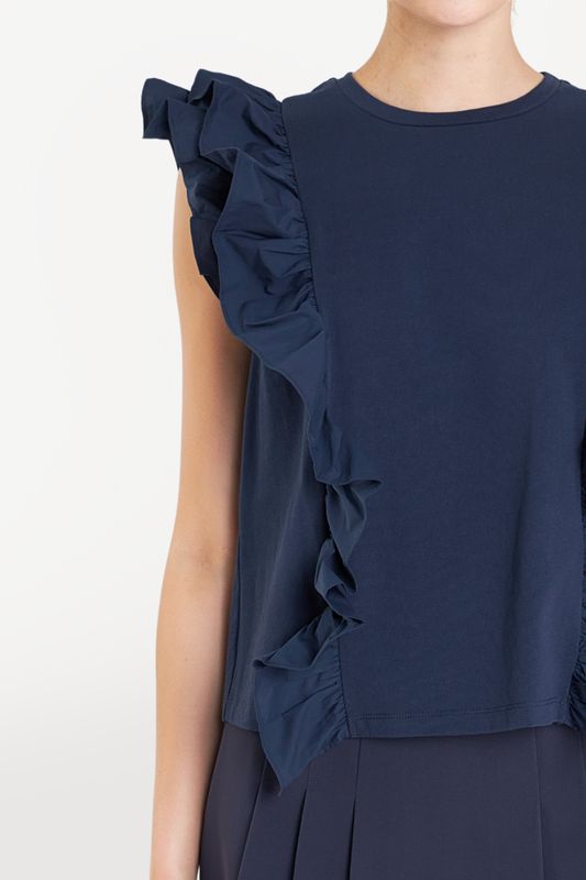 Ruffle Front Tank - Navy