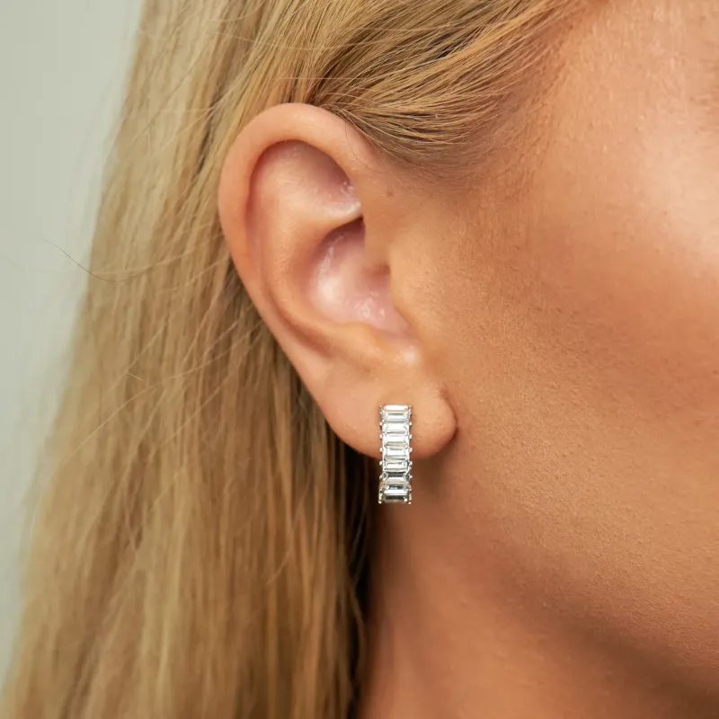 Square Diamond Hoop Earrings - Silver