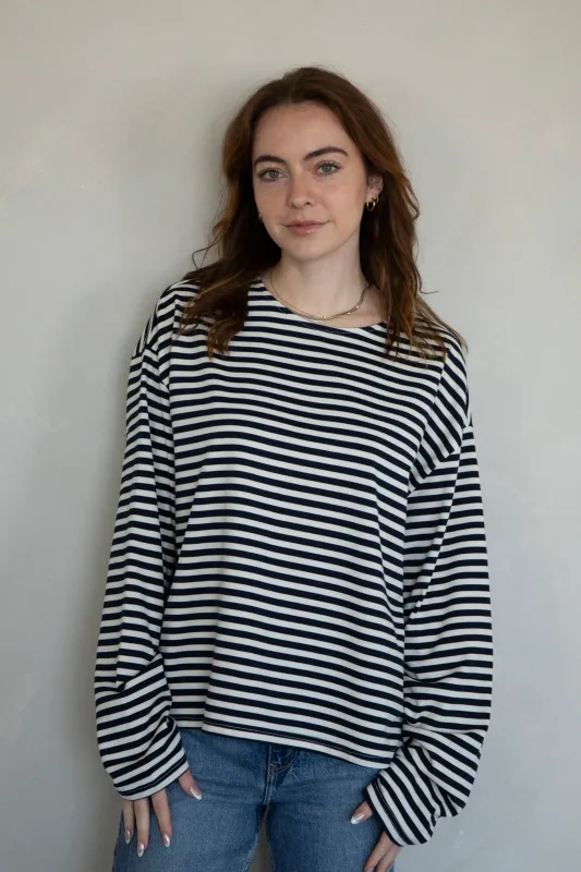 Oversized Long Sleeve Stripe Tee