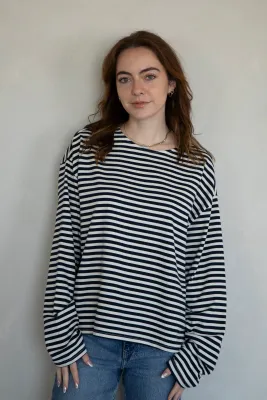 Oversized Long Sleeve Stripe Tee