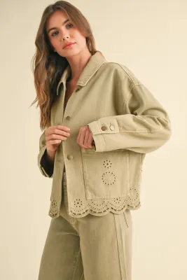 Eyelet Scalloped Jacket - Olive