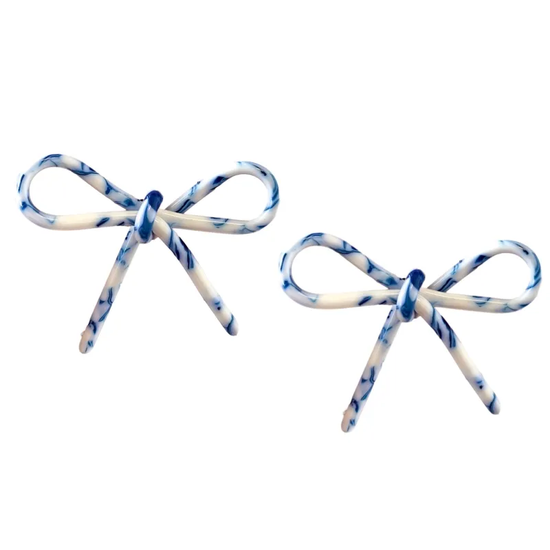 Blue and White Bow Earrings