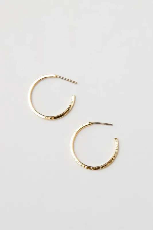 Thin Hammered Mini Hoop Earrings - Gold
