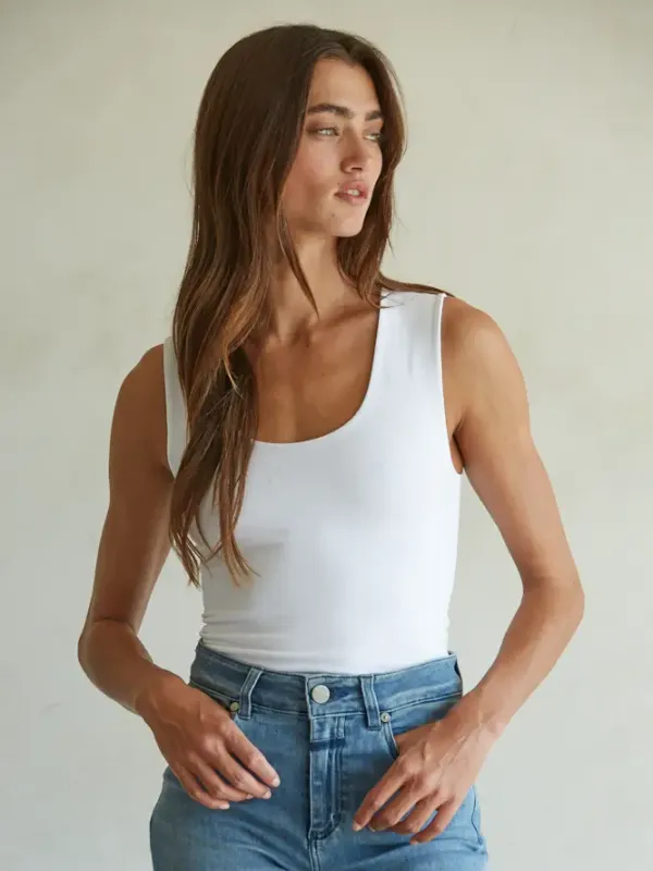 Basic Double Layered Seamless Tank - White