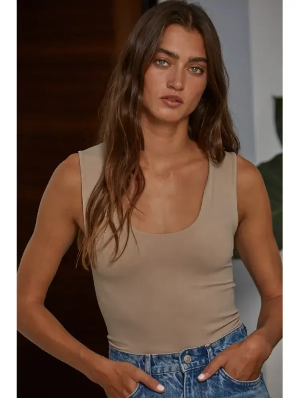 Basic Double Layered Seamless Tank - Light Taupe