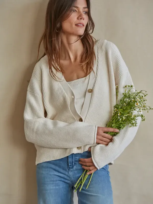 Long Sleeve Cotton Cardigan - Ivory
