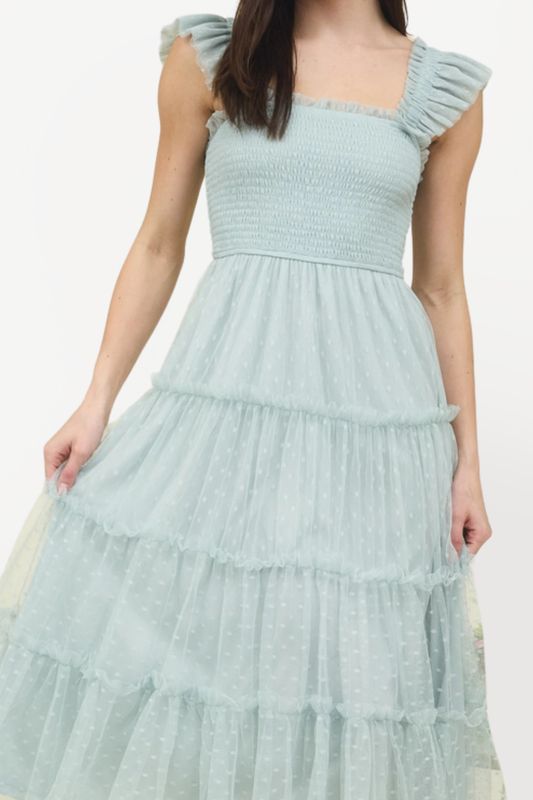 Chiffon Clip Dot Midi Dress - Sage